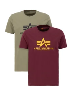 Alpha Industries Herren T-Shirts im 2er-Pack in bordeaux oliv