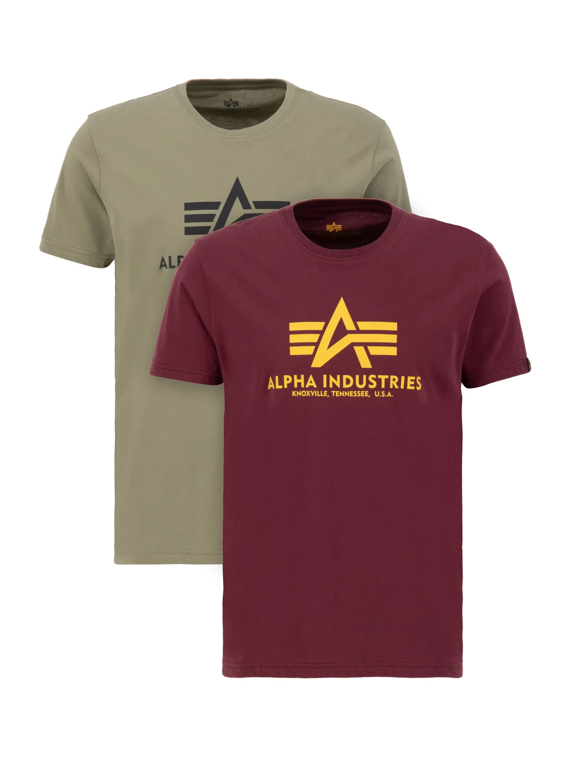 Alpha Industries Herren T-Shirts im 2er-Pack in bordeaux oliv
