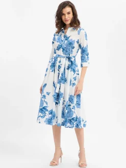 Ambiance Damen Kleid in blau weiß - Ärmel: Halbarm