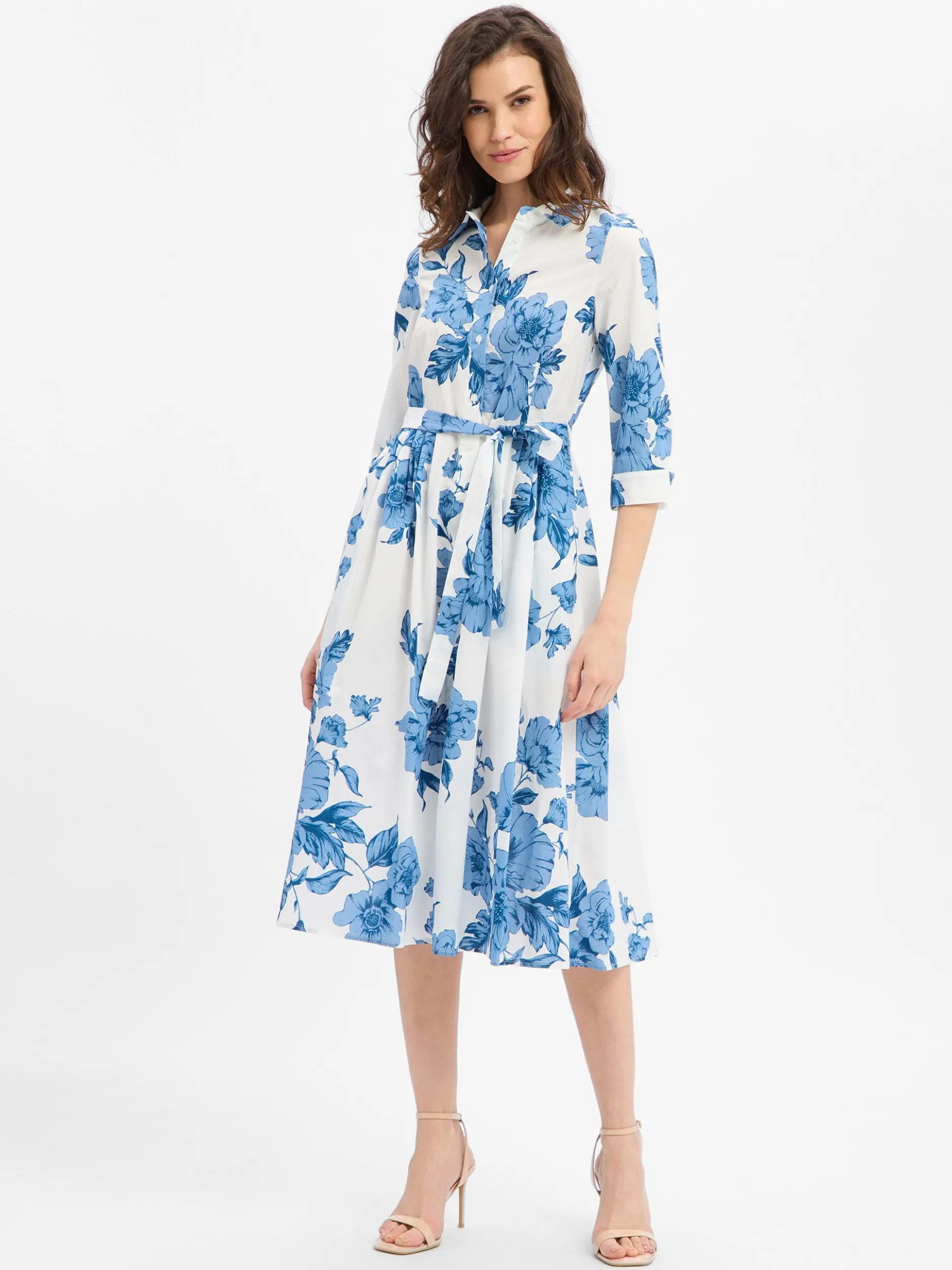 Ambiance Damen Kleid in blau weiß - Ärmel: Halbarm