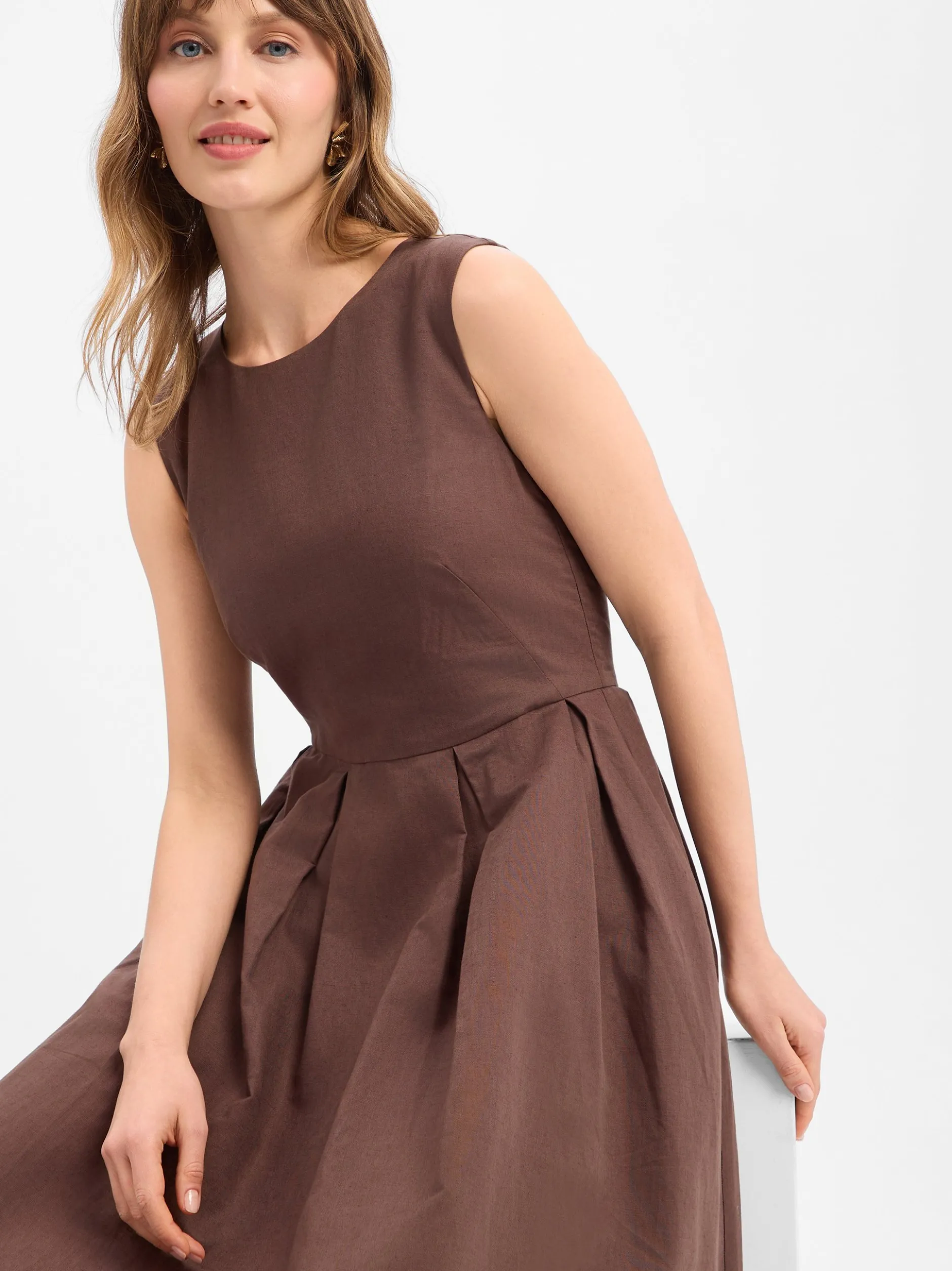 Ambiance Damen Kleid mit Leinen-Anteil in camel