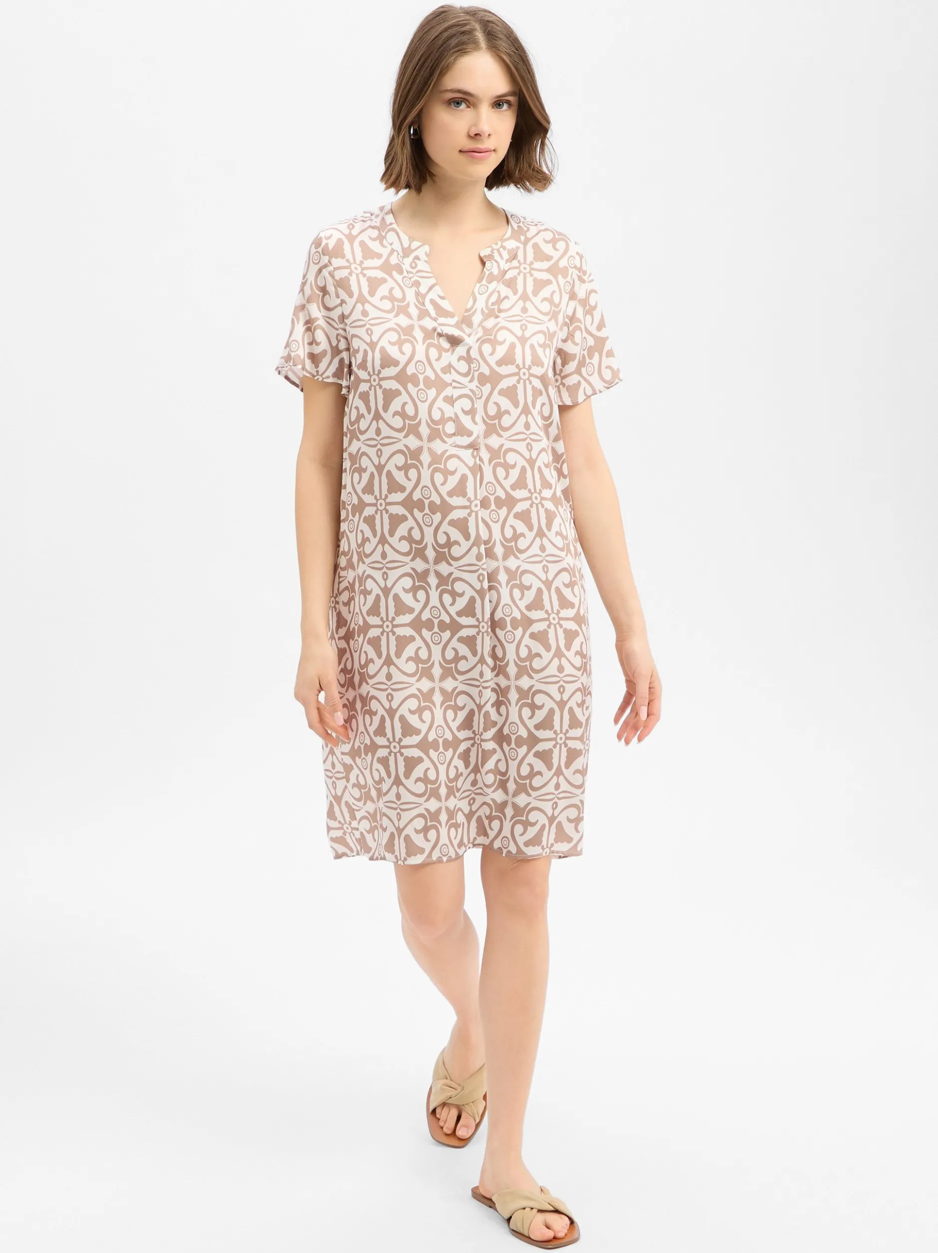 Ambiance Damen Midikleid in ecru taupe - Ärmel: kurzarm