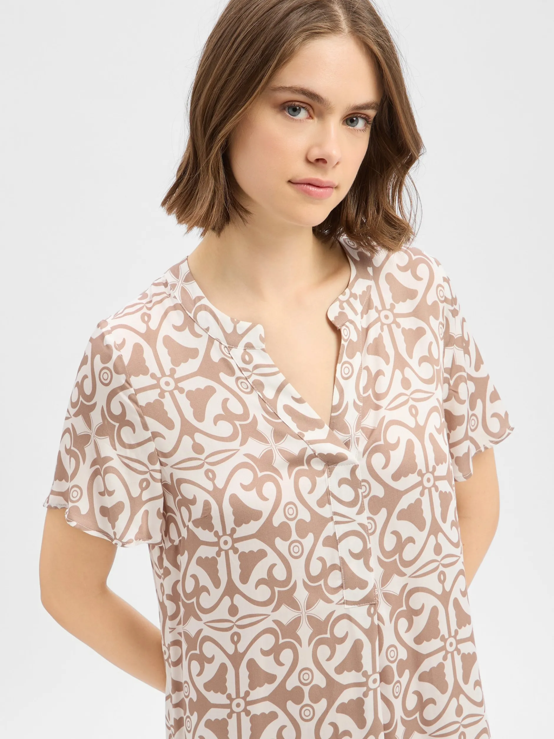 Ambiance Damen Midikleid in ecru taupe - Ärmel: kurzarm