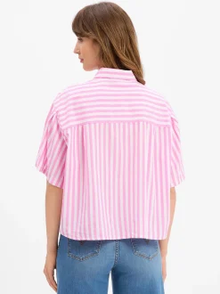 american vintage Damen Kurzarmbluse - Vextown in pink weiß