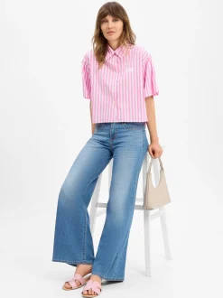 american vintage Damen Kurzarmbluse - Vextown in pink weiß