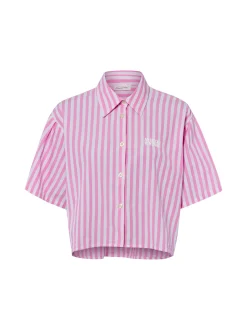 american vintage Damen Kurzarmbluse - Vextown in pink weiß