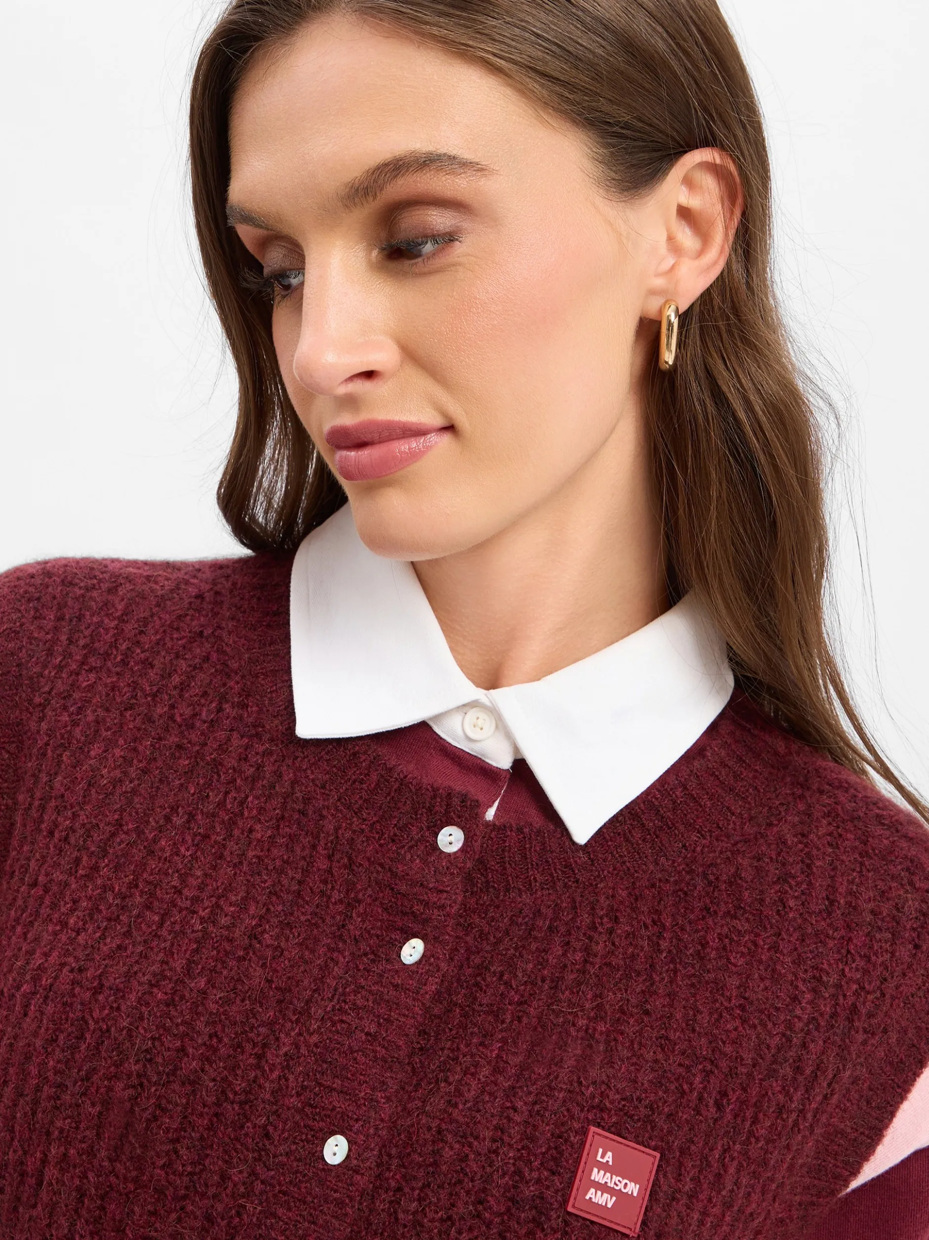 american vintage Damen Strickweste - East19M in aubergine