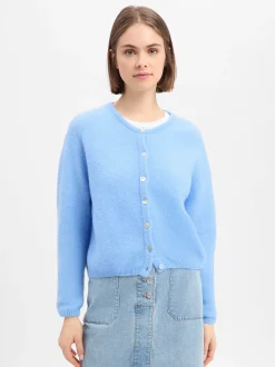 american vintage Damen Strickjacke mit Wolle und Alpaka - Vitow in hellblau