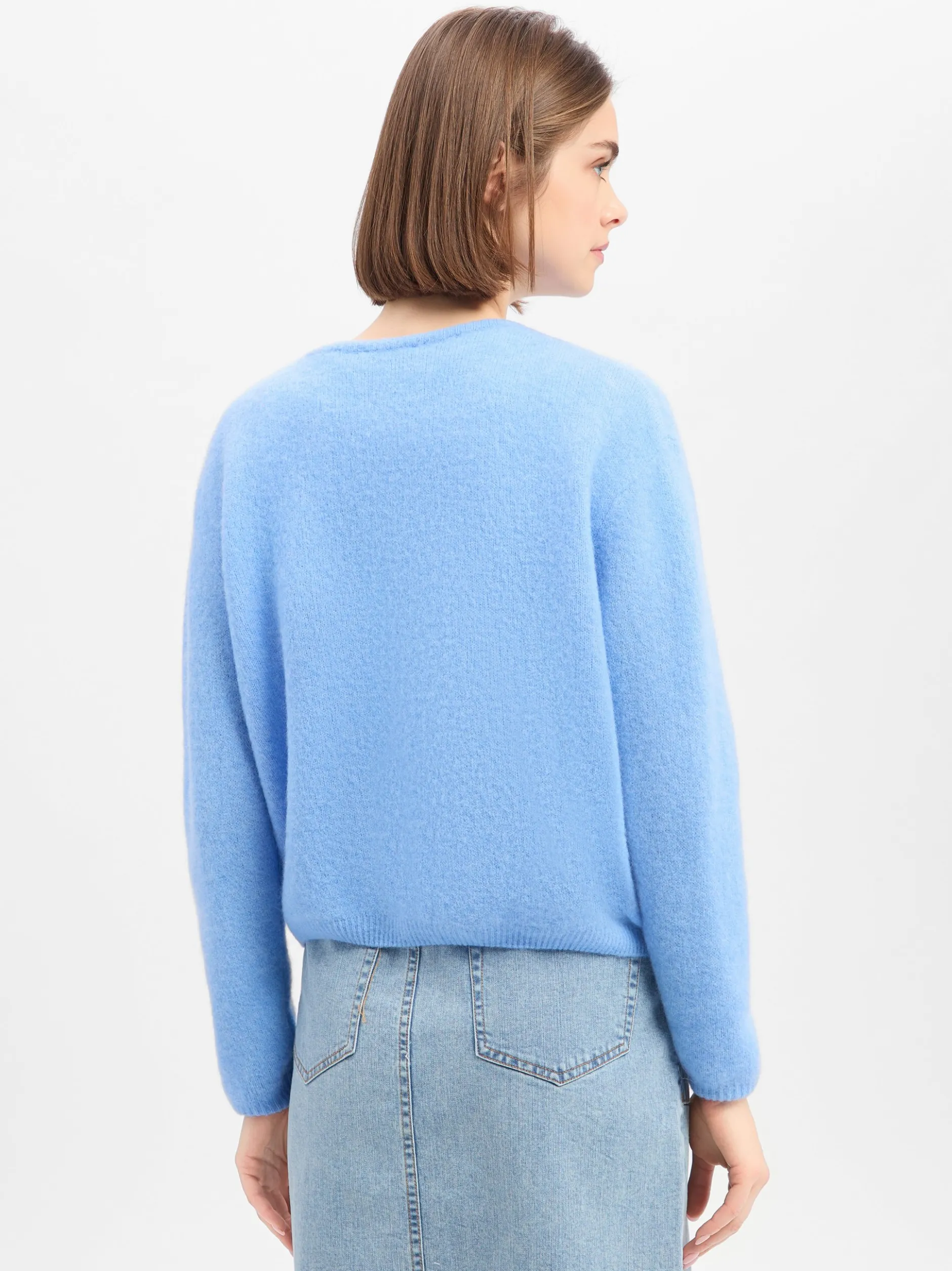 american vintage Damen Strickjacke mit Wolle und Alpaka - Vitow in hellblau