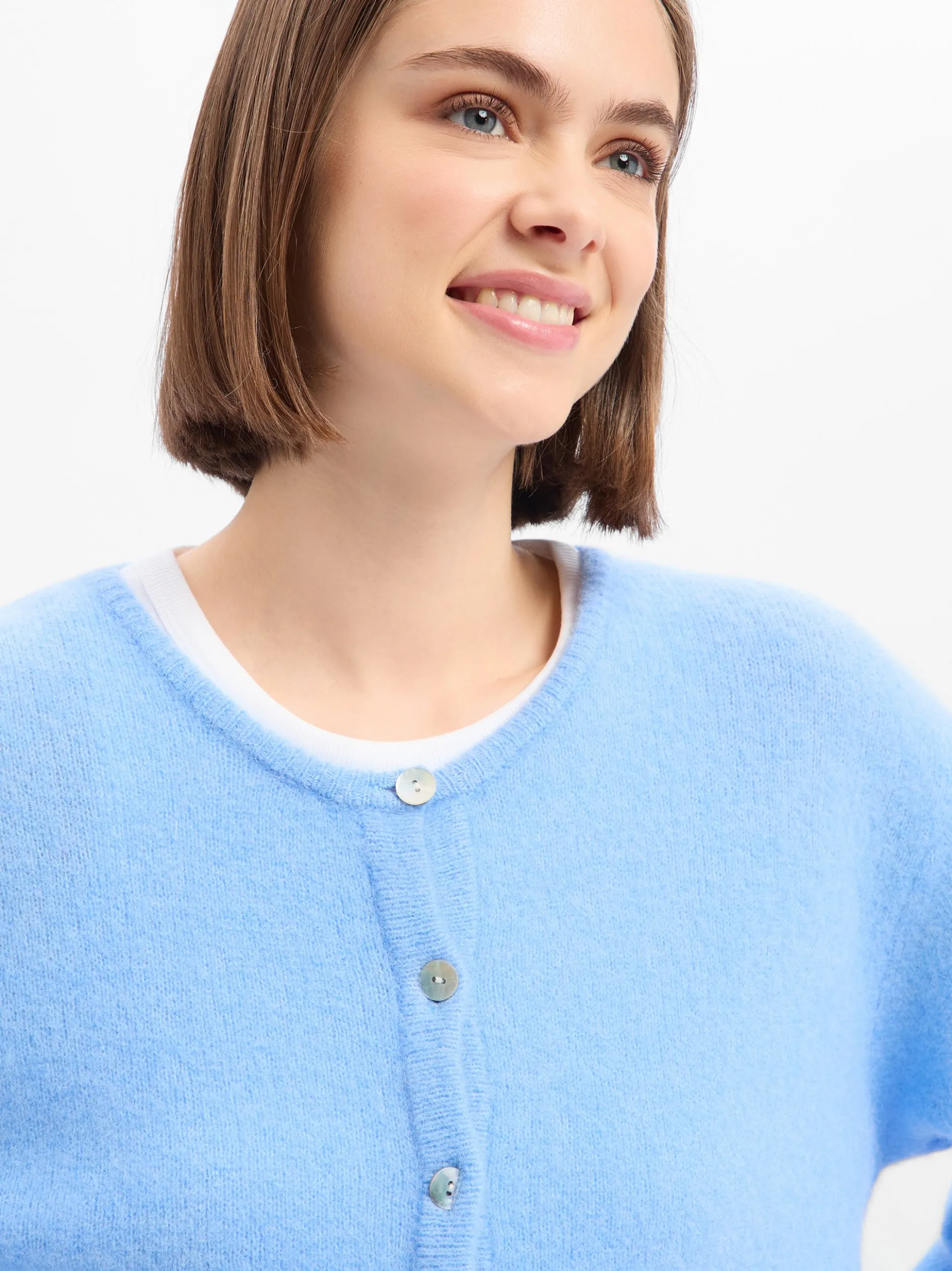 american vintage Damen Strickjacke mit Wolle und Alpaka - Vitow in hellblau