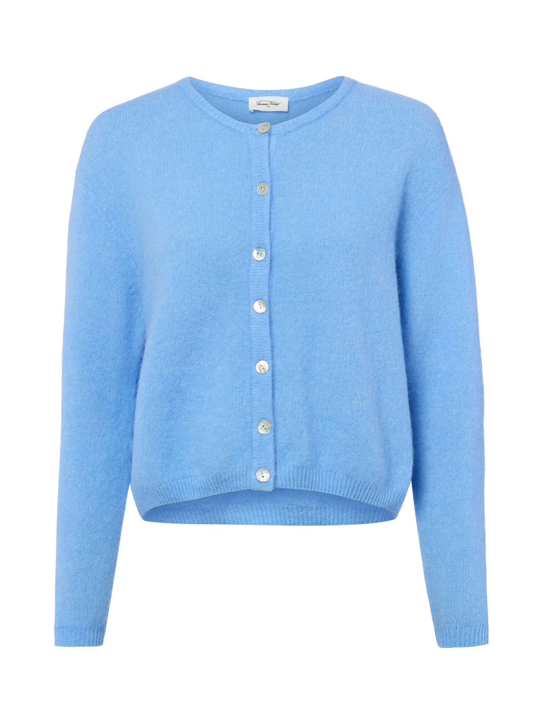 american vintage Damen Strickjacke mit Wolle und Alpaka - Vitow in hellblau