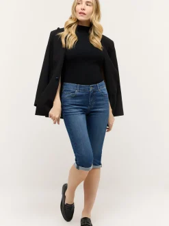 Angels Damen Jeans - Capri Turn Up in medium stone
