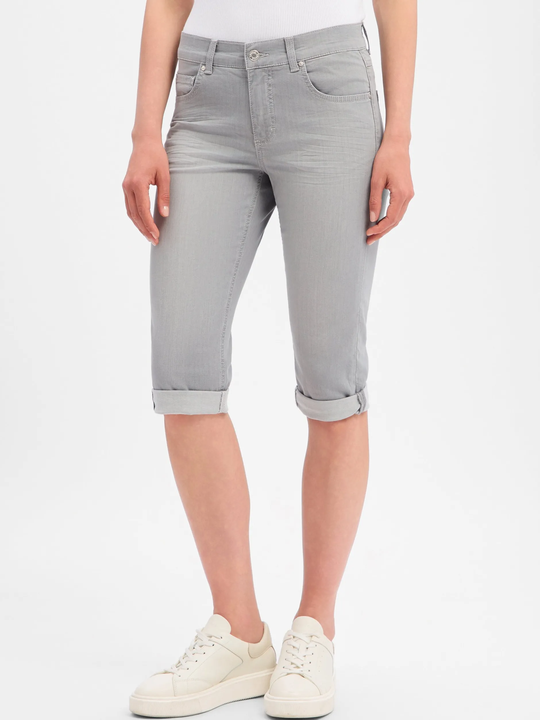 Angels Damen Jeans - Capri Turn Up in hellgrau