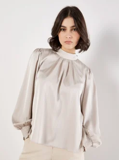 Apricot Damen Bluse in beige - Ausschnitt: Stehkragen