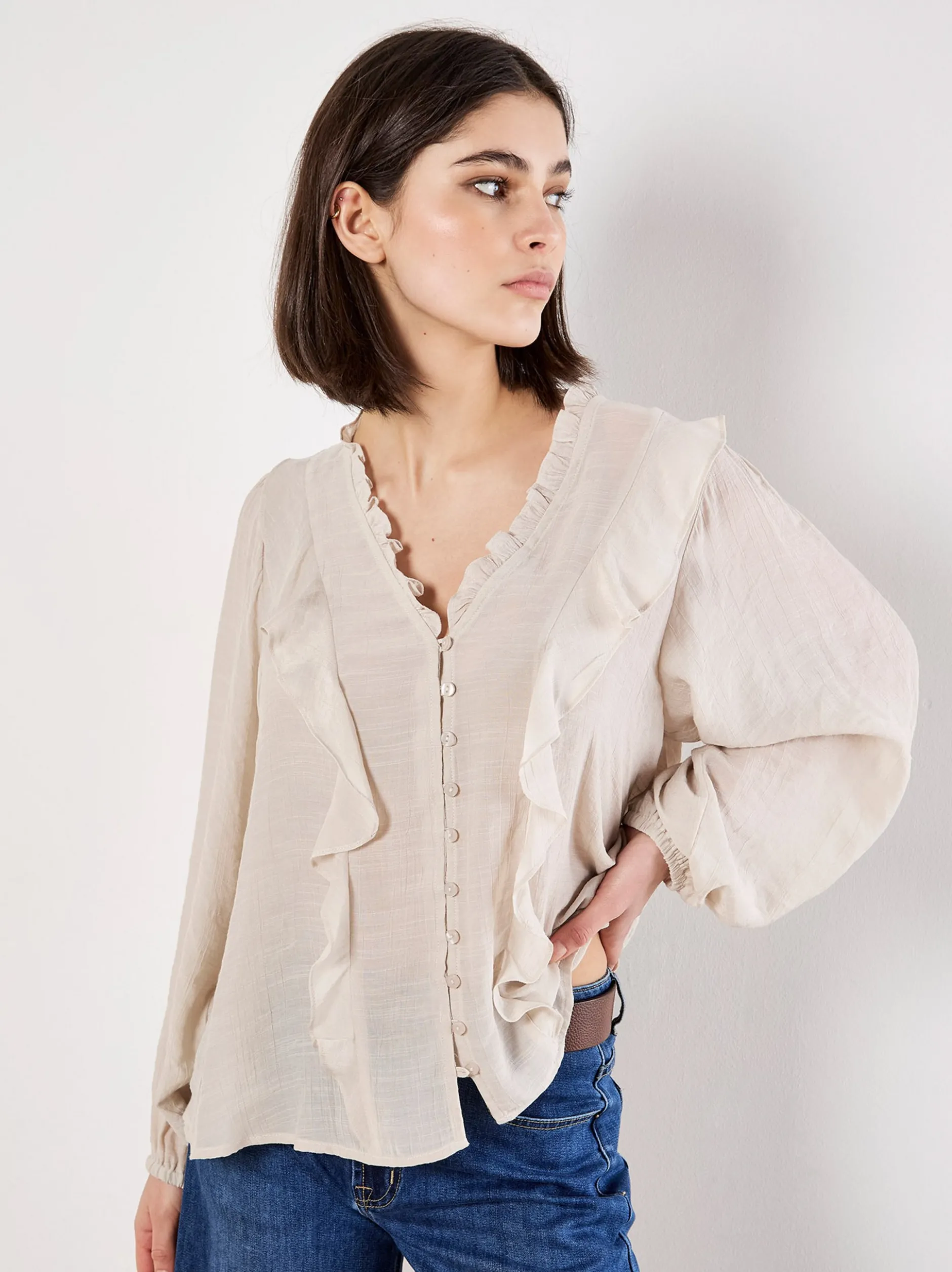 Apricot Damen Bluse in beige - Ausschnitt: V-Ausschnitt