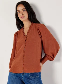 Apricot Damen Bluse in braun rot - Ärmel: langarm