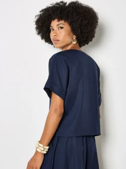 Apricot Damen Bluse in marine - Ausschnitt: V-Ausschnitt
