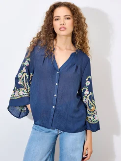Apricot Damen Bluse in marine - Ausschnitt: V-Ausschnitt
