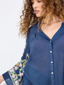 Apricot Damen Bluse in marine - Ausschnitt: V-Ausschnitt