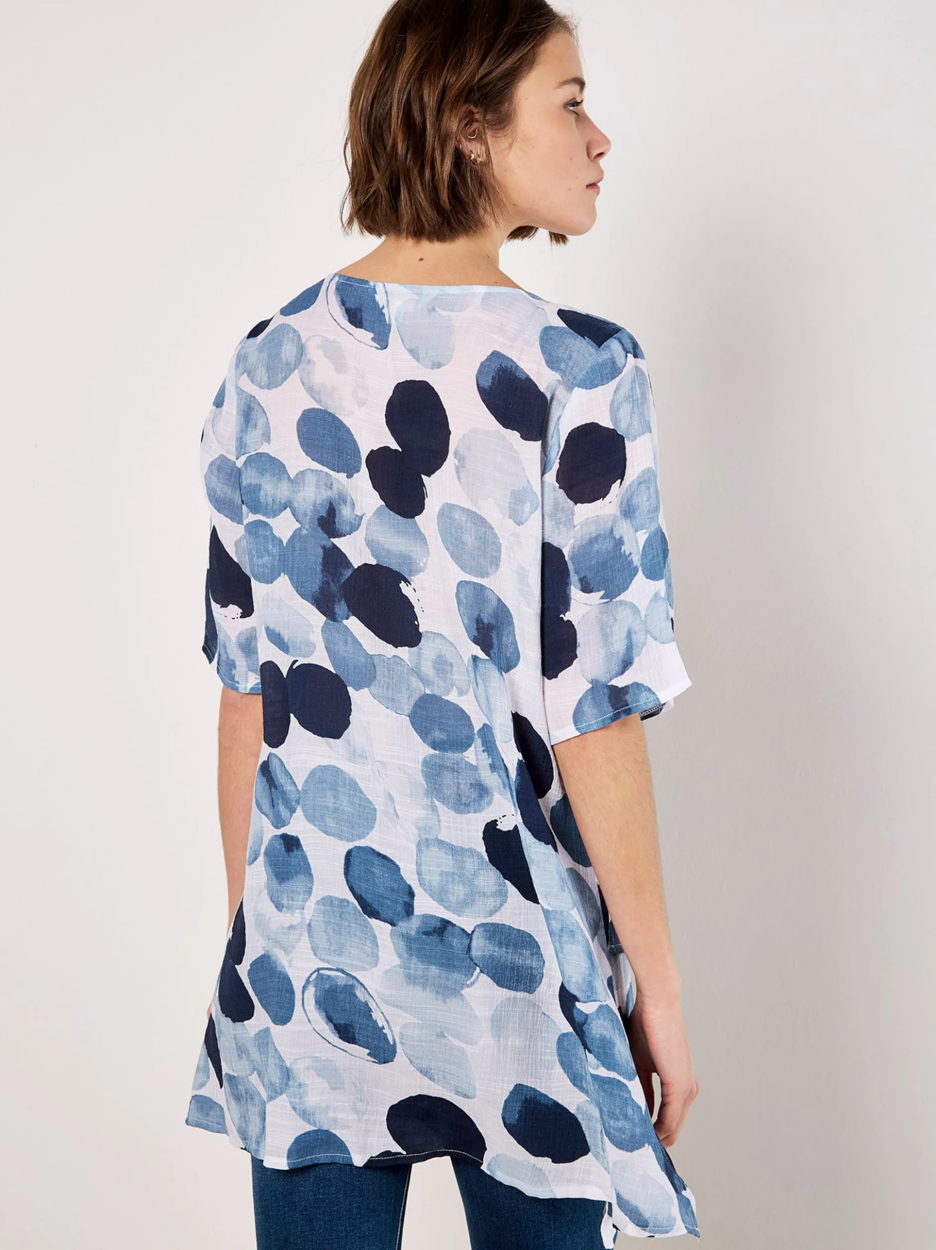 Apricot Damen Bluse in marine blau - Ärmel: kurzarm