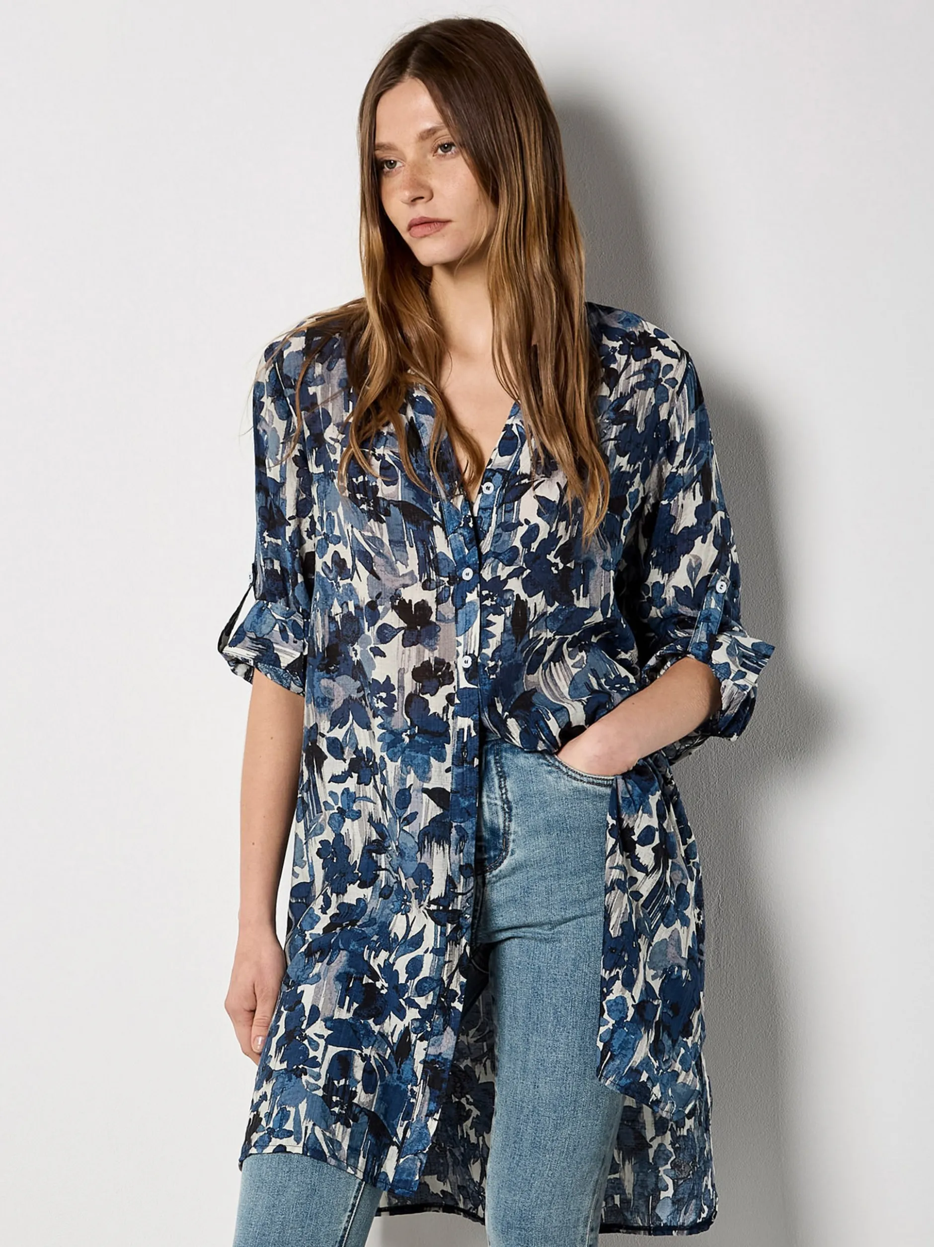 Apricot Damen Bluse in marine blau - Ärmel: langarm