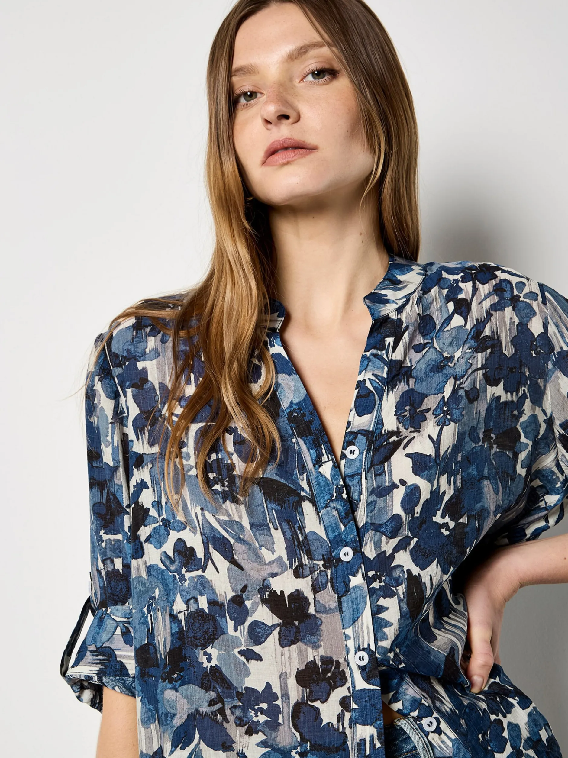 Apricot Damen Bluse in marine blau - Ärmel: langarm