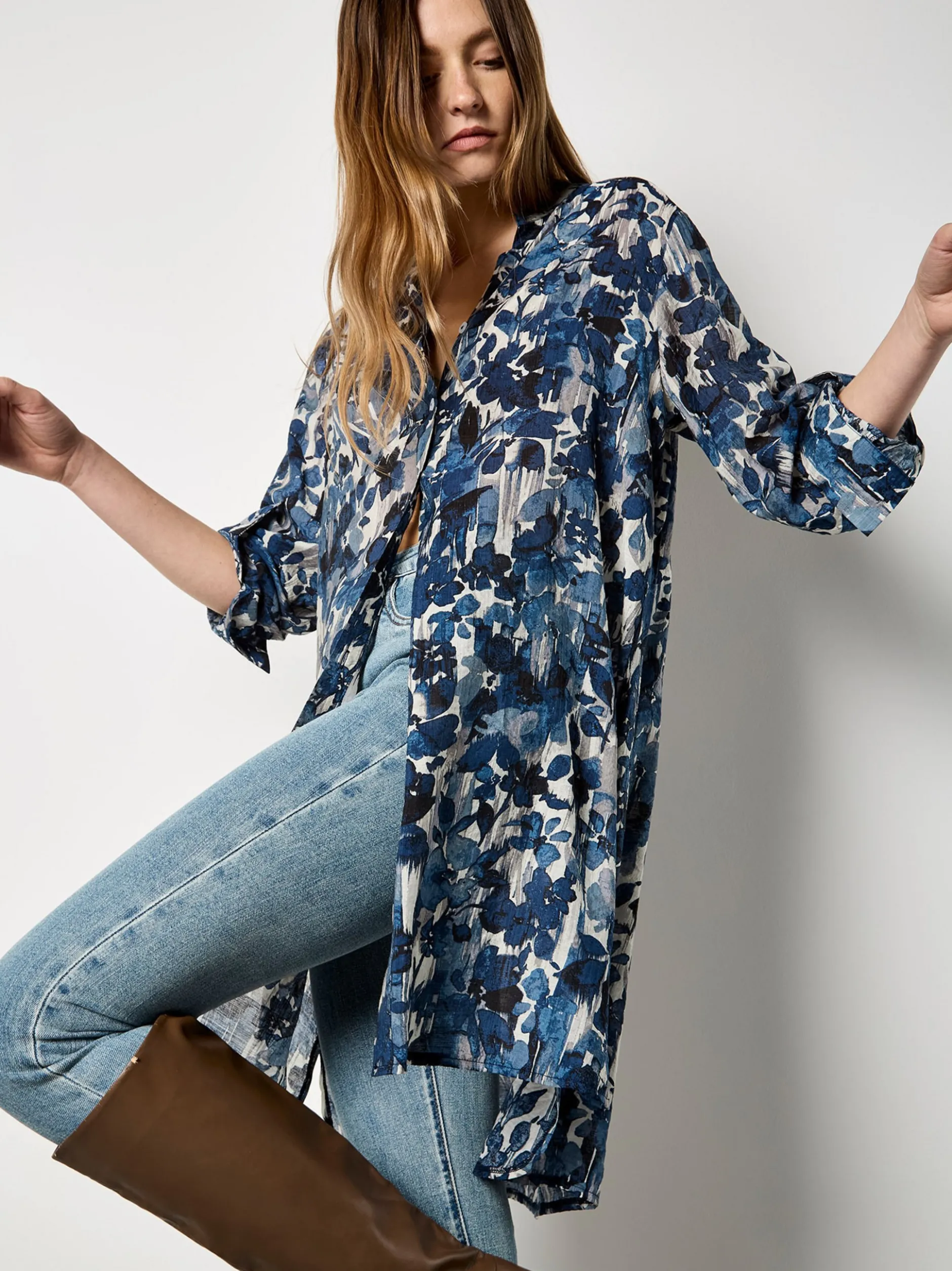 Apricot Damen Bluse in marine blau - Ärmel: langarm