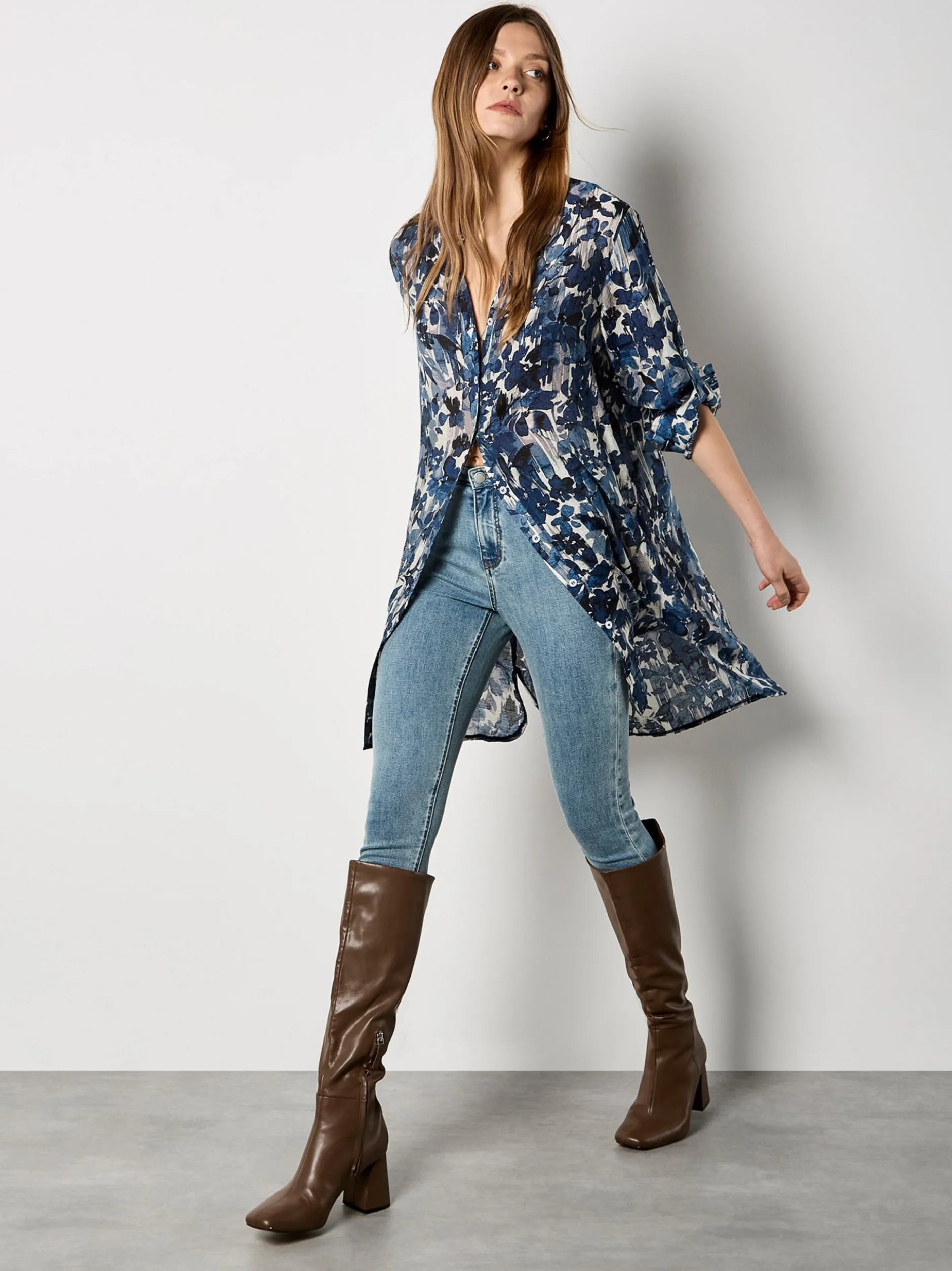 Apricot Damen Bluse in marine blau - Ärmel: langarm