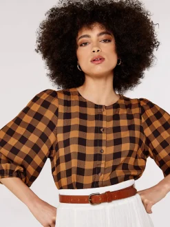 Apricot Damen Bluse in orange schwarz - Ärmel: Halbarm