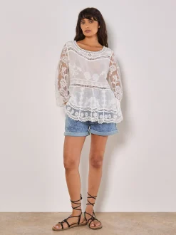 Apricot Damen Bluse in weiß - Ärmel: langarm