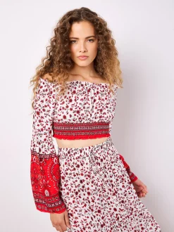 Apricot Damen Bluse in weiß rot - Ärmel: langarm