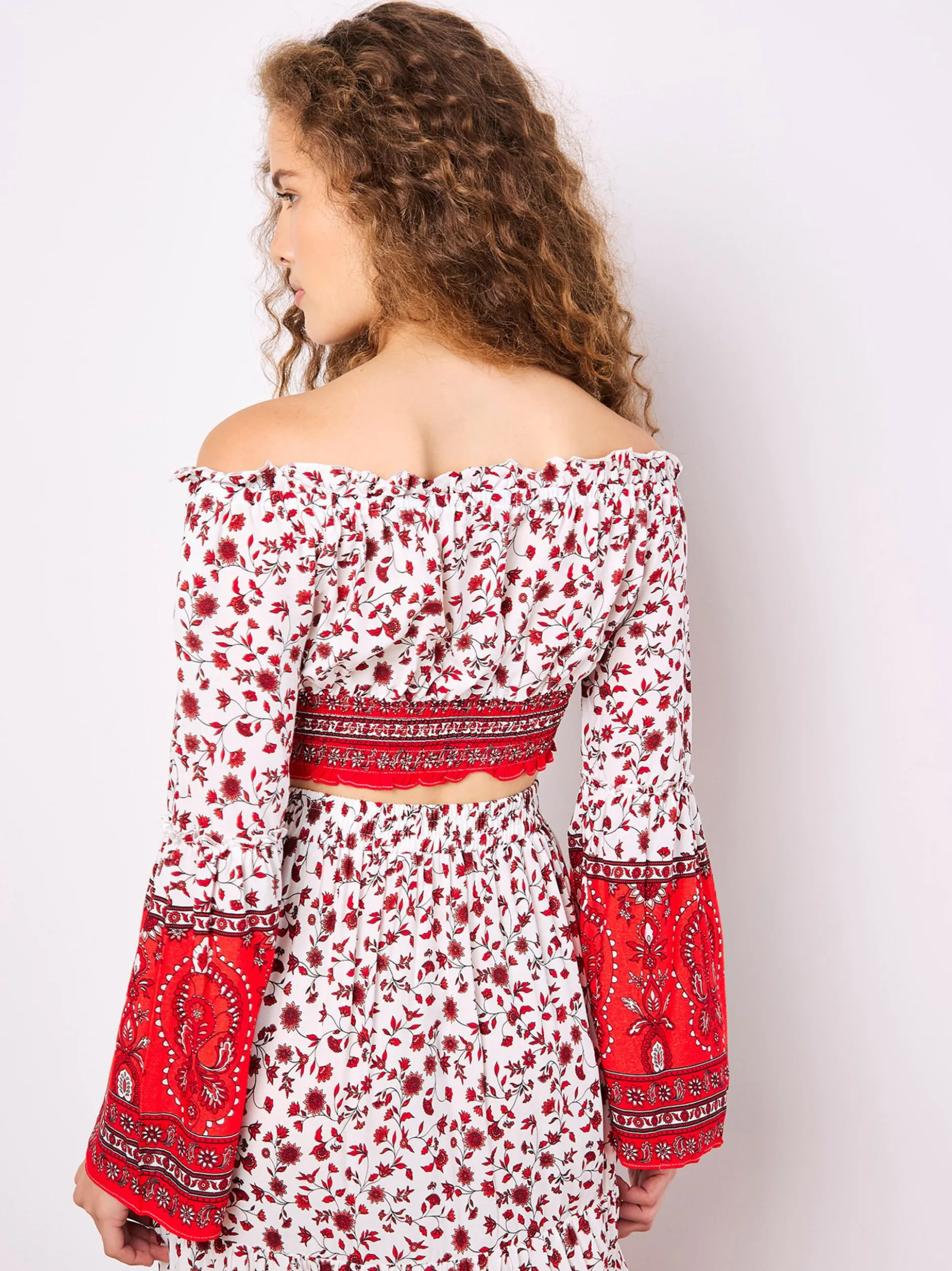 Apricot Damen Bluse in weiß rot - Ärmel: langarm