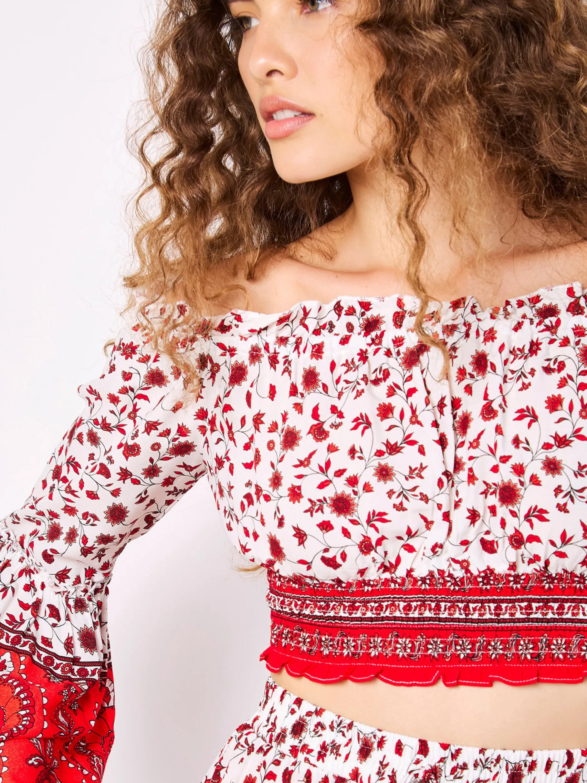Apricot Damen Bluse in weiß rot - Ärmel: langarm