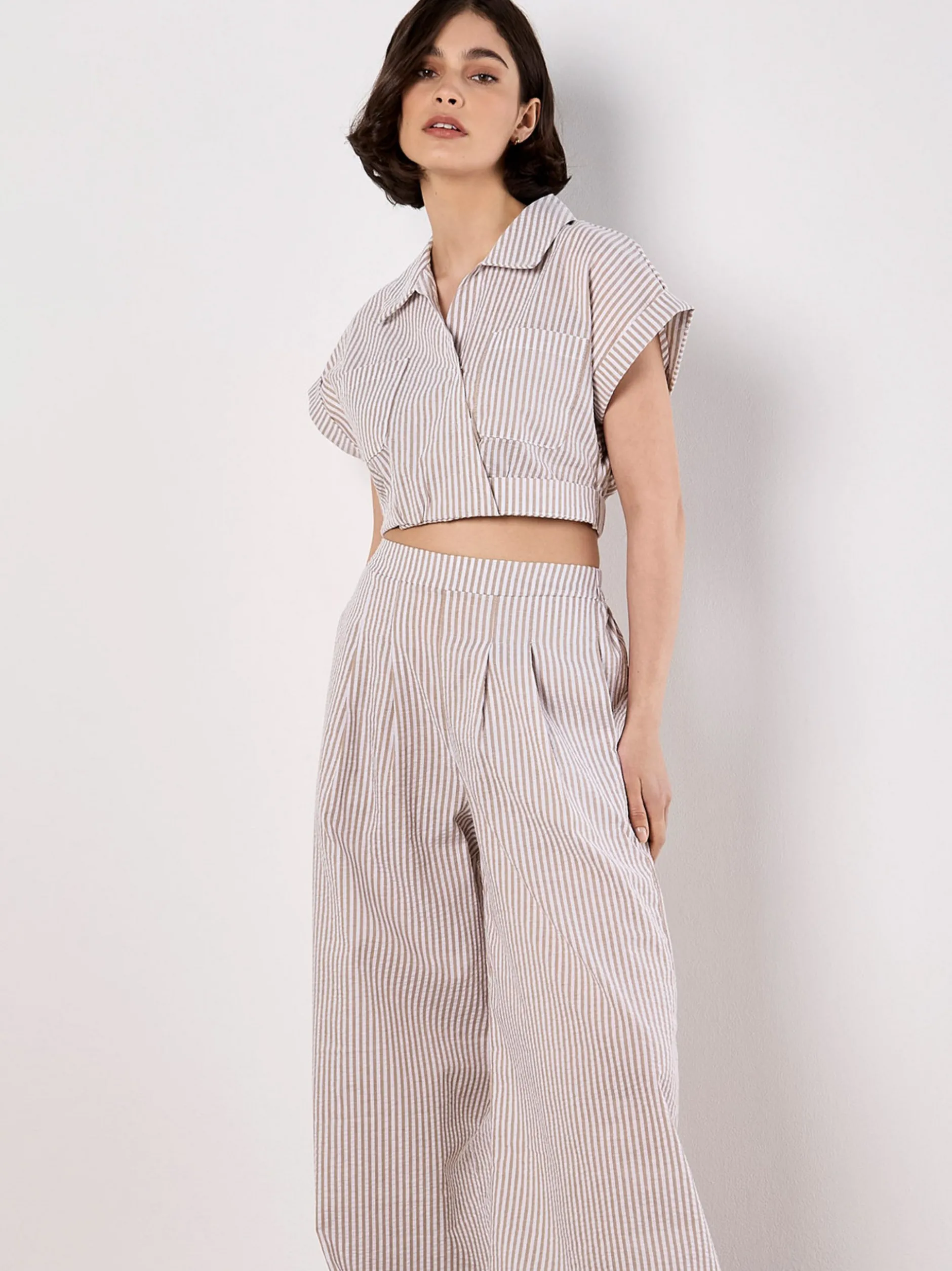 Apricot Damen Hose in beige weiß - Länge: lang