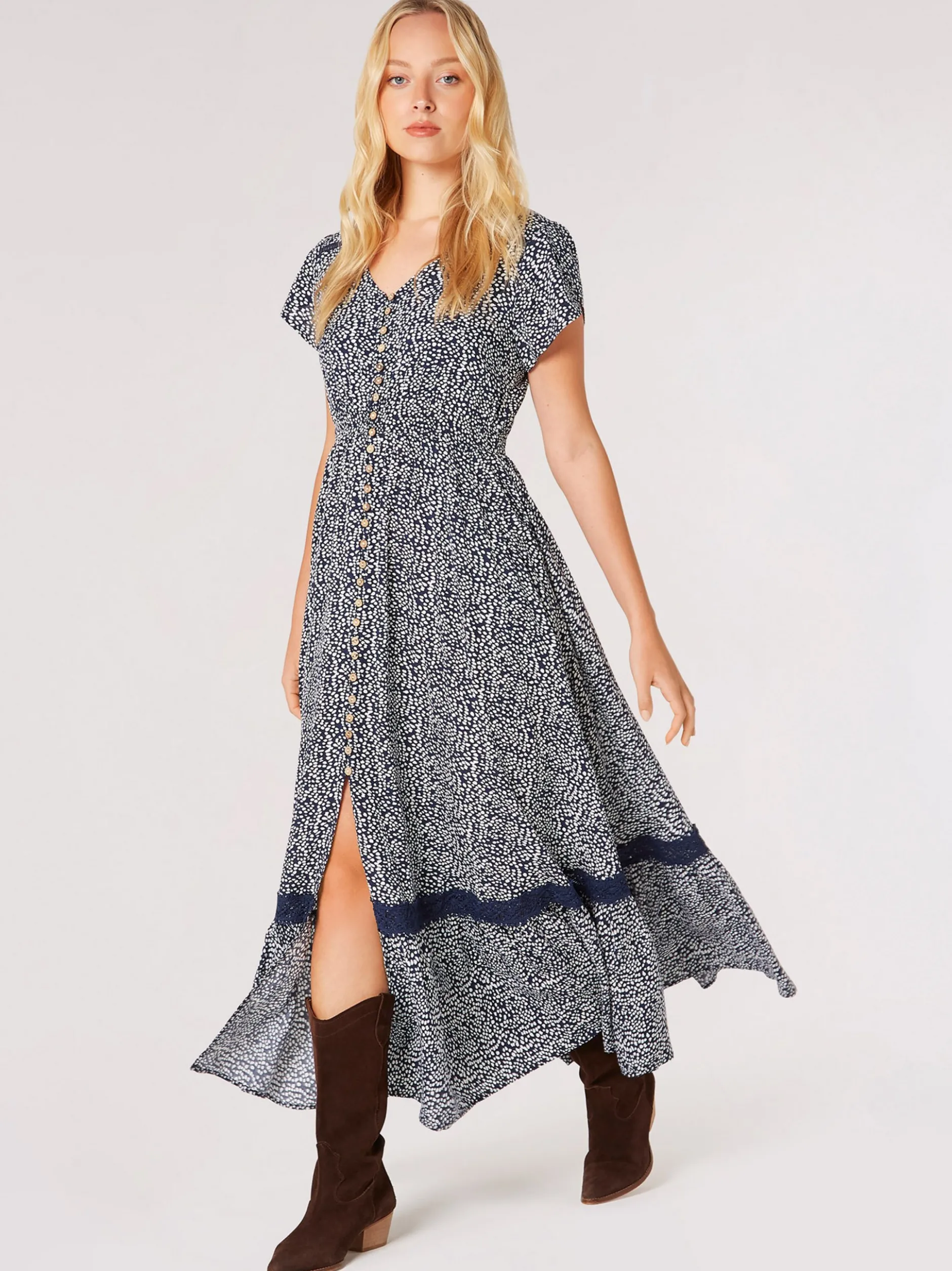Apricot Damen Maxikleid in marine blau - Länge: lang