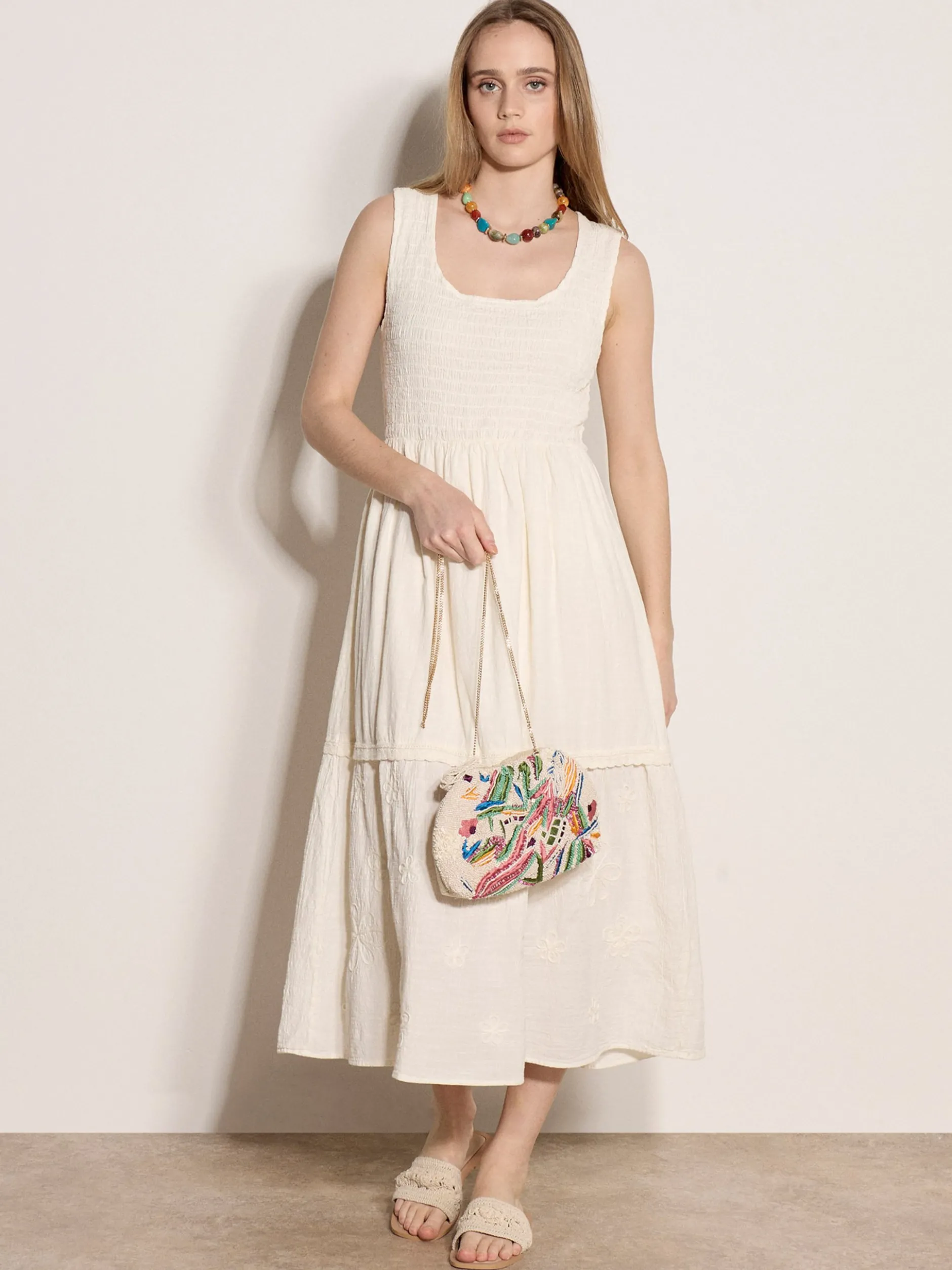 Apricot Damen Midikleid in beige ecru - Länge: midi