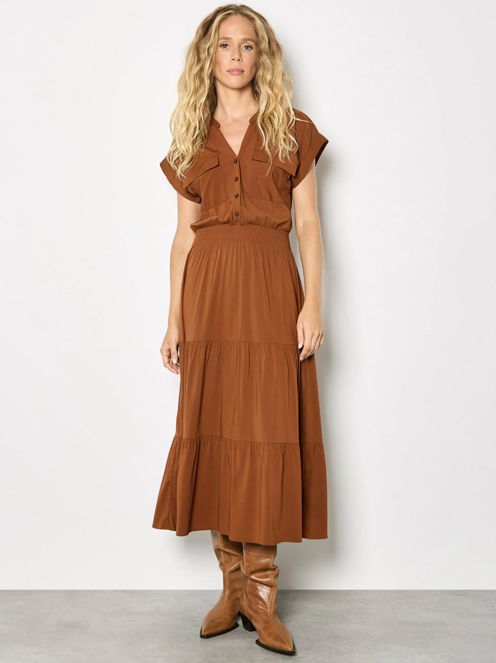 Apricot Damen Midikleid in braun rot - Länge: midi