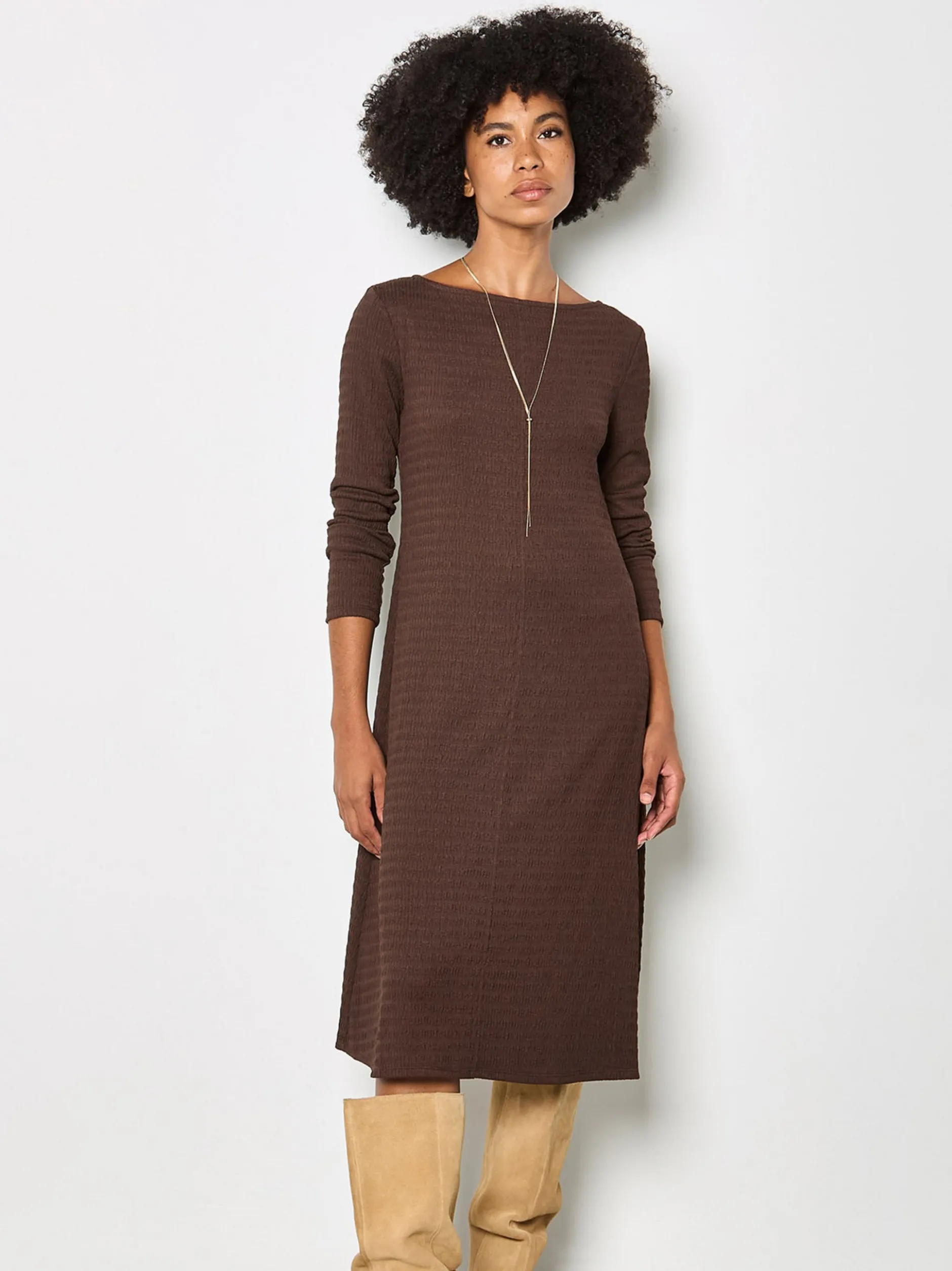 Apricot Damen Midikleid in braun - Ausschnitt: U-Boot