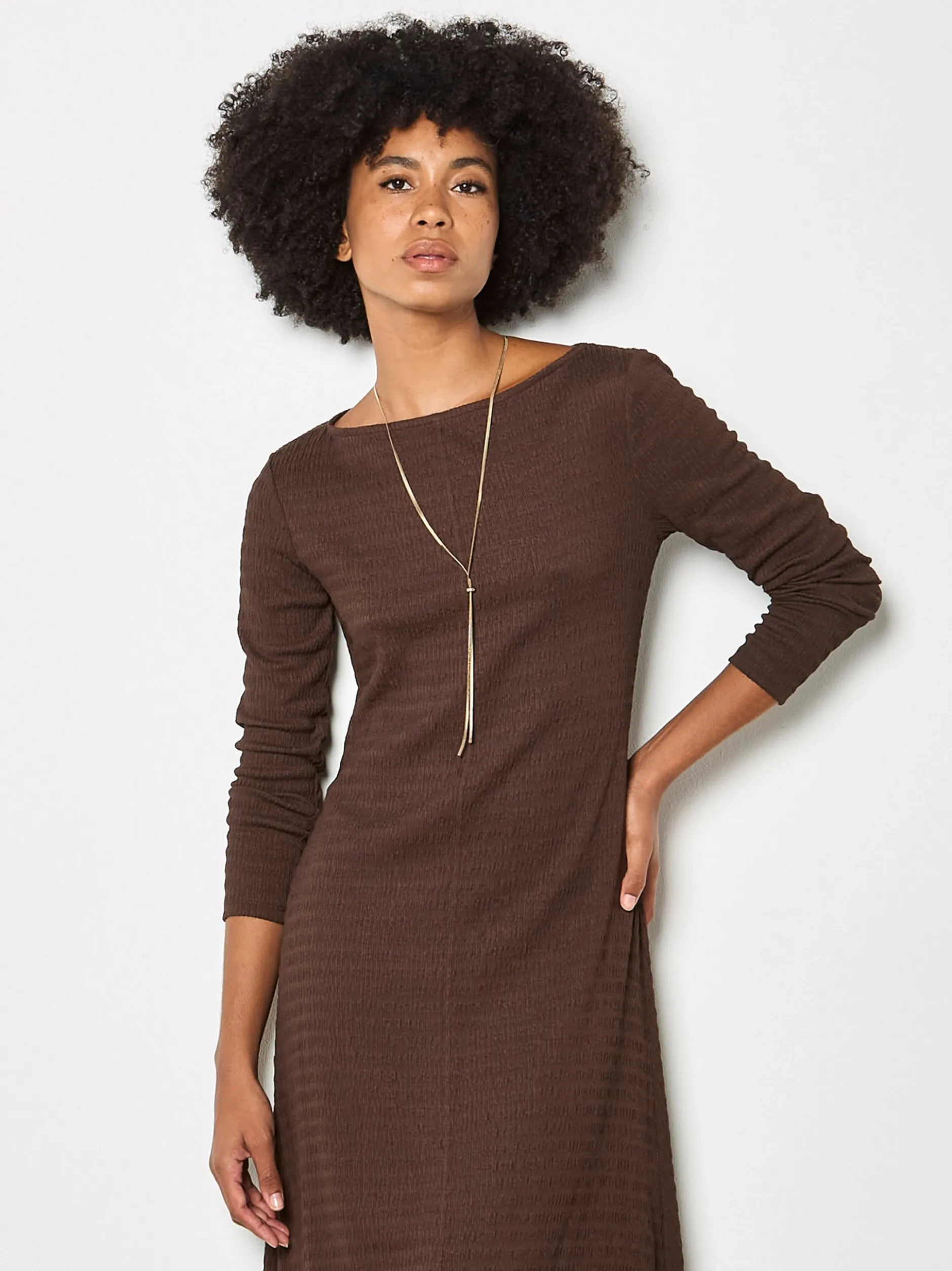 Apricot Damen Midikleid in braun - Ausschnitt: U-Boot