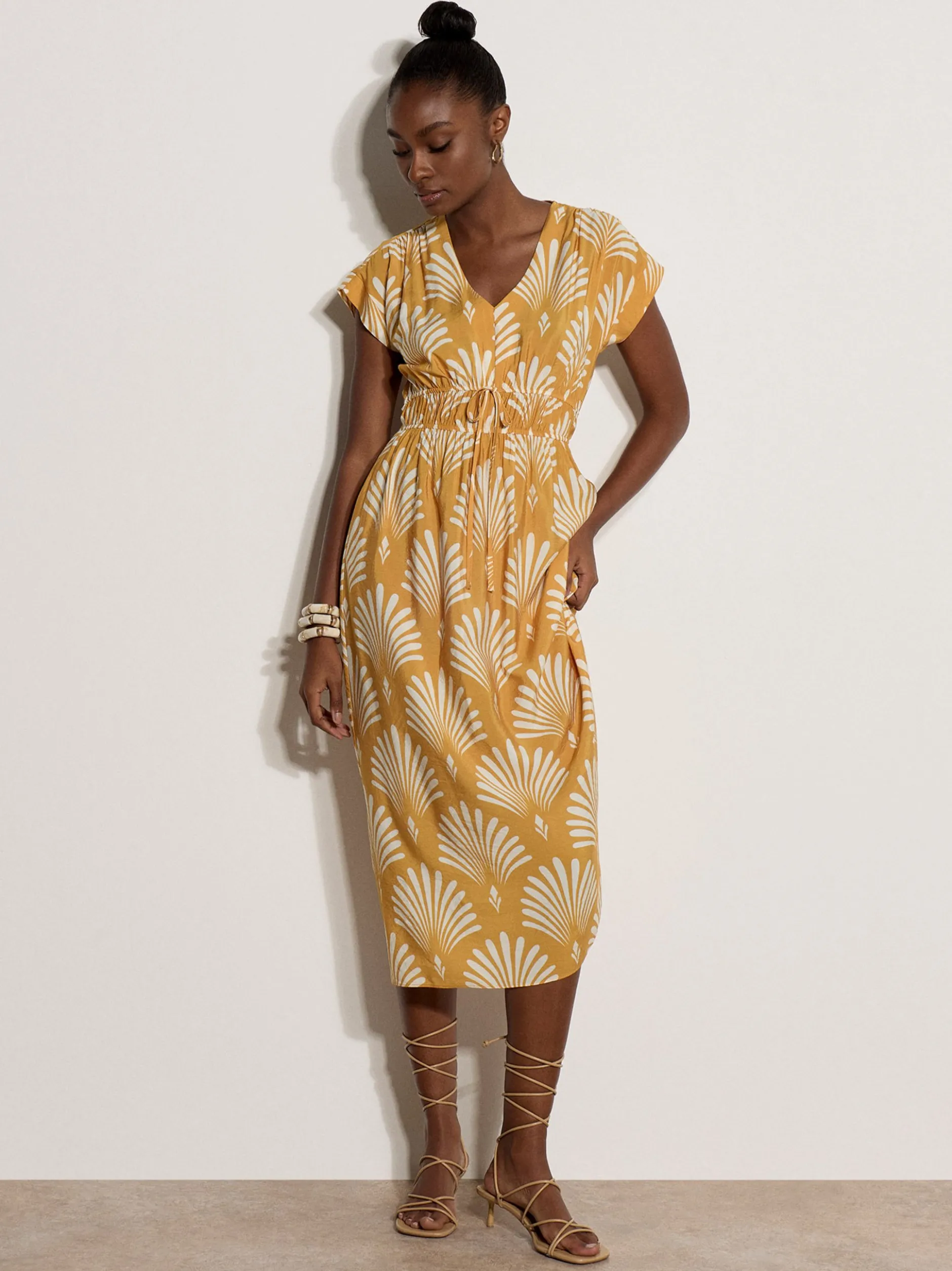 Apricot Damen Midikleid in gelb - Länge: midi