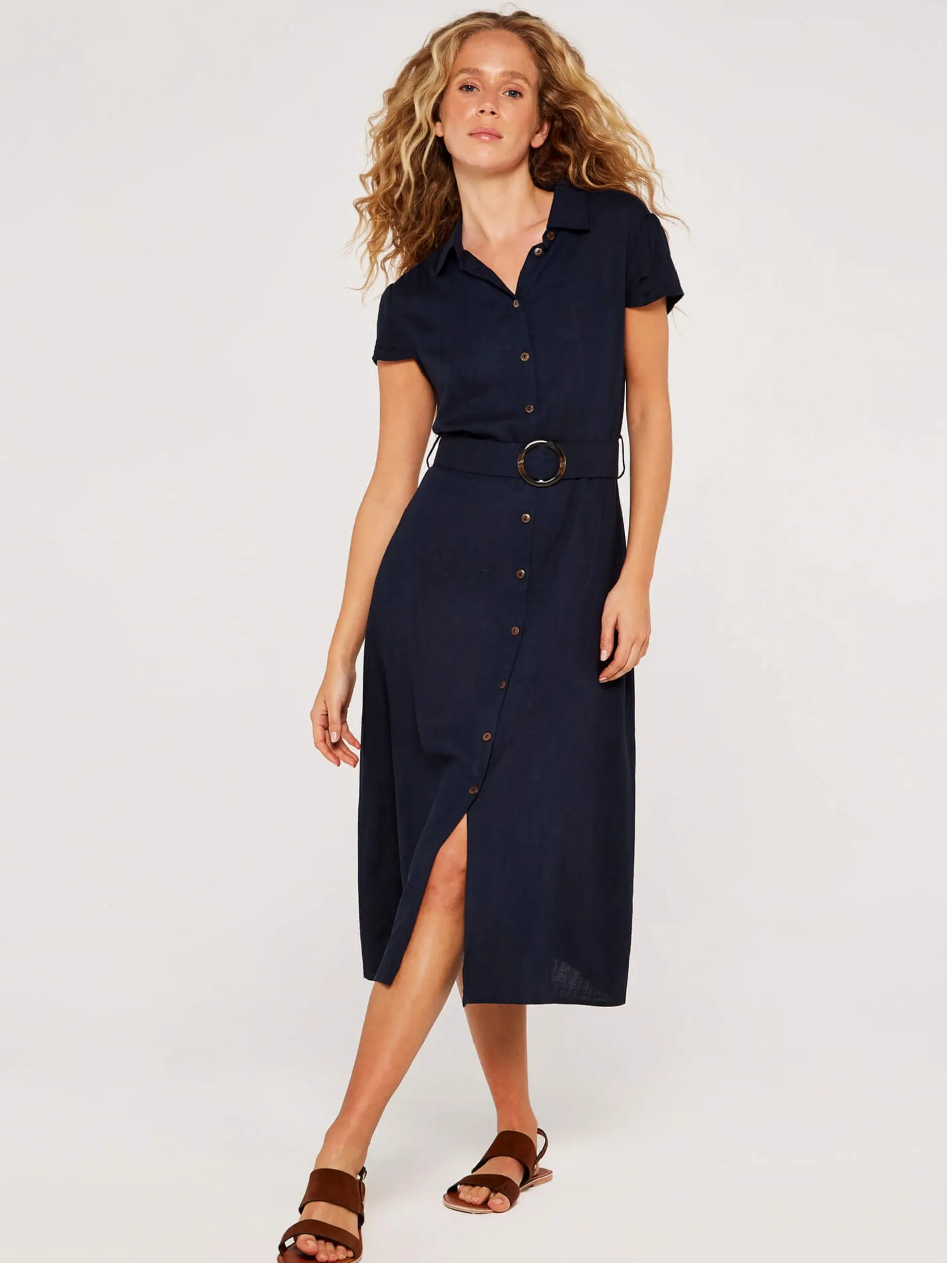 Apricot Damen Midikleid in marine - Länge: midi