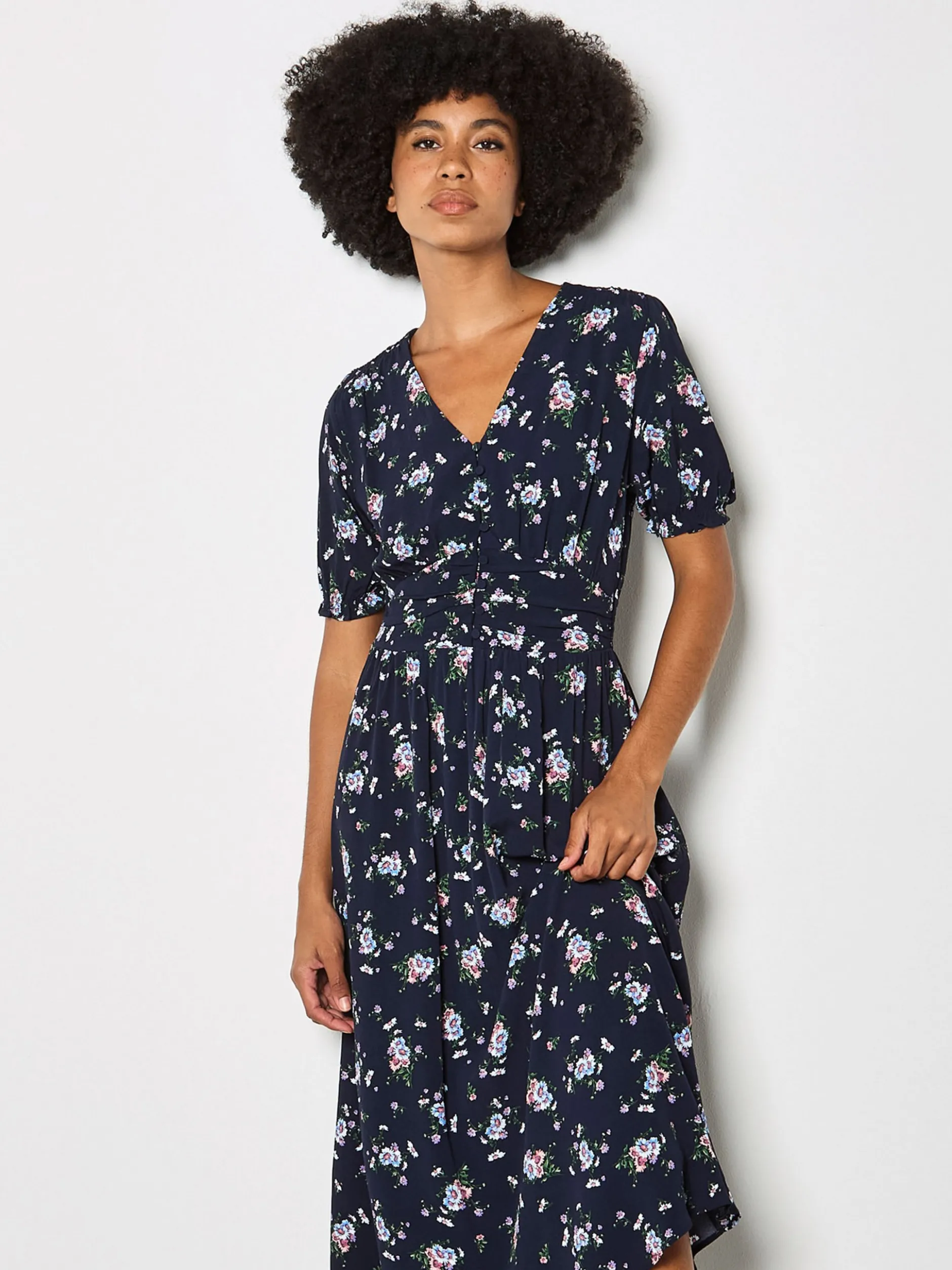 Apricot Damen Midikleid in marine blau - Länge: midi
