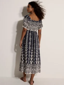 Apricot Damen Midikleid in marine weiß - Länge: midi