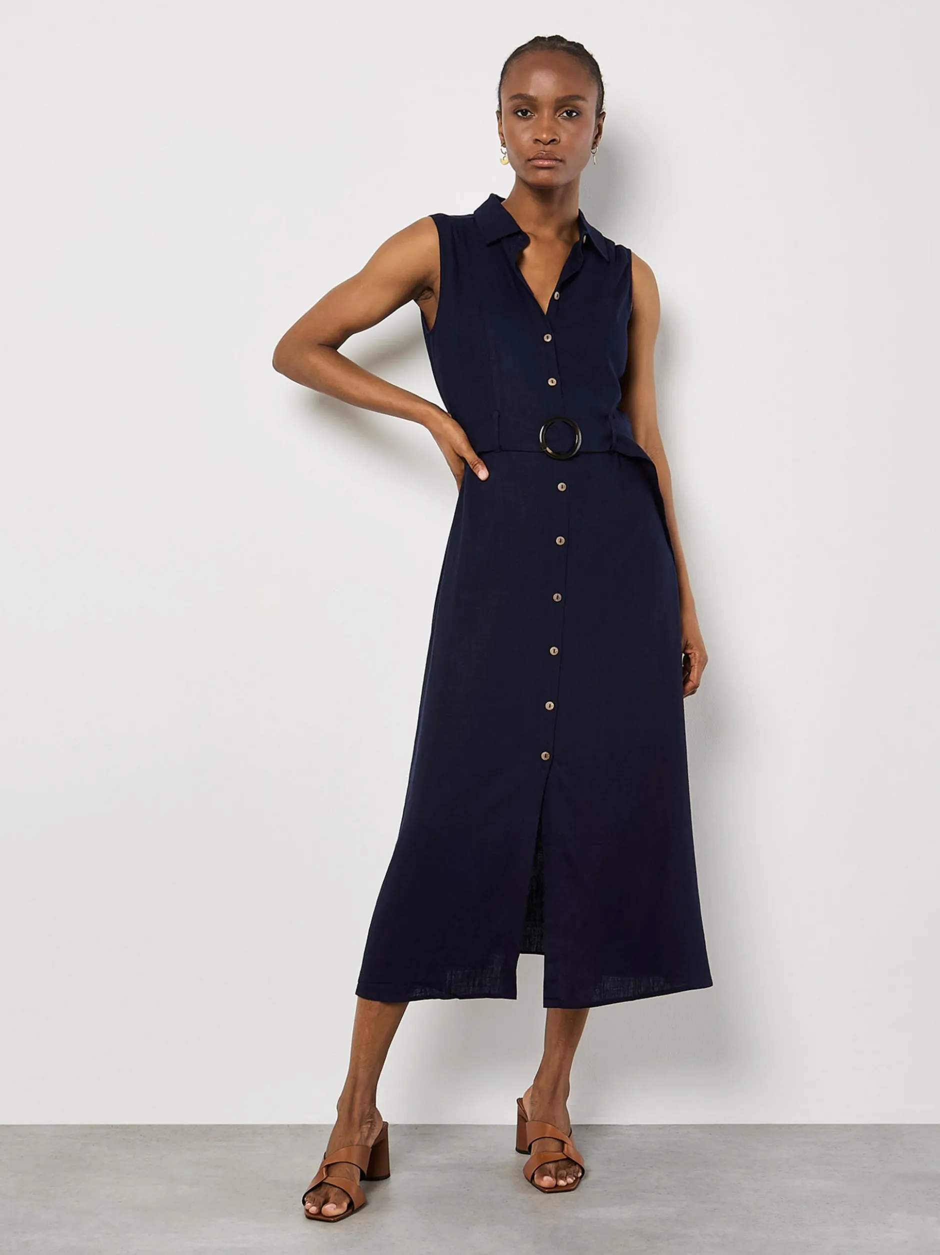Apricot Damen Midikleid in marine blau - Länge: midi