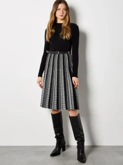 Apricot Damen Midikleid in schwarz - Länge: knielang