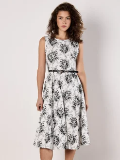 Apricot Damen Midikleid in weiß schwarz - Länge: midi