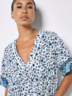 Apricot Damen Minikleid in weiß blau - Länge: knielang