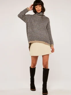 Apricot Damen Pullover in grau - Ausschnitt: Stehkragen
