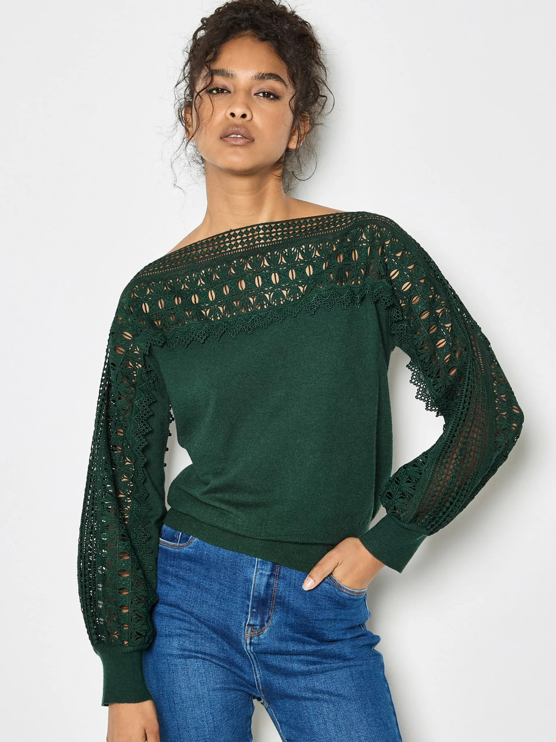 Apricot Damen Pullover in grün - Ausschnitt: U-Boot