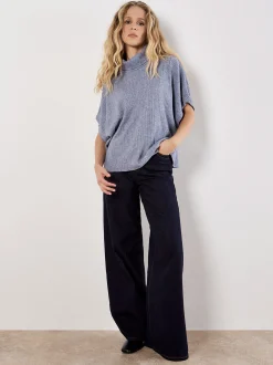 Apricot Damen Pullover in marine - Ärmel: Halbarm